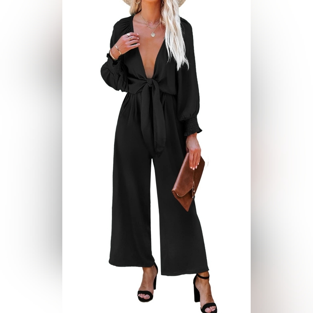 AlvaQ Tie Knot Jumpsuit With Low V-neck